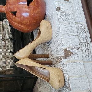 BCBG Tan Animal Print Platform Heels